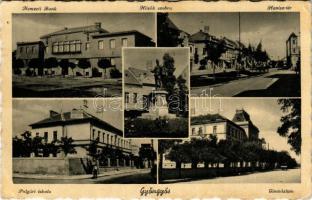 1941 Gyöngyös, Nemzeti Bank, Hősök szobra, Hanisz tér, Polgári iskola, gimnázium (EK)