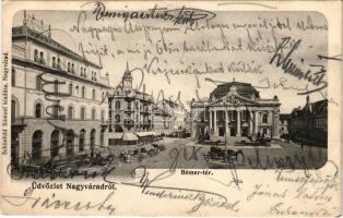 1905 Nagyvárad, Oradea; Bémer tér, színház, Pannonia szálloda, piac. Schönfeld Sámuel kiadása / square, theatre, hotel, market (EK)