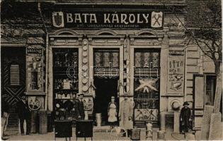 Magyarkanizsa, Ókanizsa, Stara Kanjiza; Bata Károly vas, szerszám üzlete és gazdasági gépkereskedése / Karlo Bata Trgovina / shop front with owners (b)