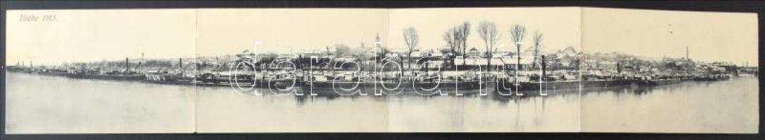 1913 Brcko, Brcka; port in winter, ships, steamships. 4-tiled folding panorama card. F. Zeitler (worn at fold)