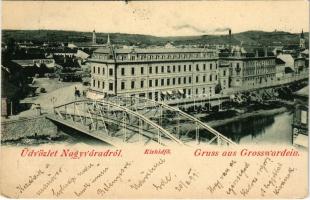 1899 (Vorläufer) Nagyvárad, Oradea; Kishídfő, Janky, Neumann M. üzlete, sörcsarnok / bridge, shops, beer hall (EK)