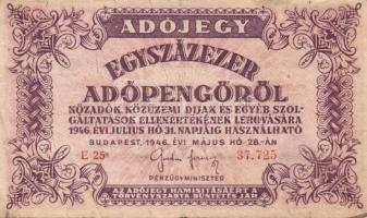 1946. 100.000AP számos papírránccal, rajtuk látványos festéknyomokkal! T:II