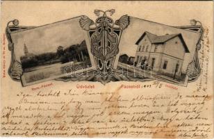 1903 Facset, Facsád, Faget; Román-Facset, Indóház, vasútállomás. Weisz Károly és Társa kiadása / general view, railway station. Art Nouveau, floral (fl)