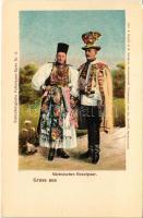 Erdélyi szász pár / Sächsisches Brautpaar / Transylvanian Saxon folklore. Siebenbürgische Volkstypen-Karte Nr. 2. Verl. d. Buchh. G. A. Seraphin. Chromophot. von Jos. Drotleff (Hermannstadt) (EK)
