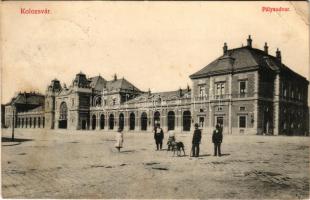1907 Kolozsvár, Cluj; Pályaudvar, vasútállomás. Schuster Emil kiadása / railway station (EB)