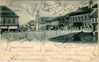 1901 Kolozsvár, Cluj; Városháza és Deák utca, Tamási Tamás és fia, Stief Jenő és Társa üzlete / town hall, street, shops (fl)