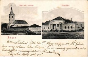 1909 Zágon, Zagon (Kovászna, Covasna); Római katolikus templom, Községháza / Catholic church, town hall. Art Nouveau (EB)