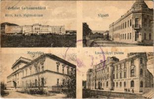 Csíkszereda, Miercurea Ciuc; Római katolikus főgimnázium, Vigadó, Megyeháza, Igazságügyi palota. Szvoboda Miklós kiadása / Catholic grammar school, county hall, concert hall and restaurant, Palace of Justice (fl)