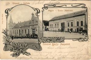 1905 Bánffyhunyad, Huedin; Központi szálloda, bor és sörcsarnok, M. kir. adóhivatal. Dobay Pál kiadása, szecessziós-virágos keret / hotel, beer hall, tax office. Art Nouveau, floral (kis szakadás / small tear)