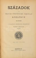 191 Századok. A Magyar Történelmi Társulat közlönye. Szerk.: Nagy Gyula. XXXV. évfolyam. [Egy kötetben]. Bp., 1905, Magyar Történelmi Társulat (Athenaeum-ny.), IX+(1)+1058p. + 83p. A Magyar Történelmi Társulat Névkönyve. Kiadói aranyozott félbőr-kötés,