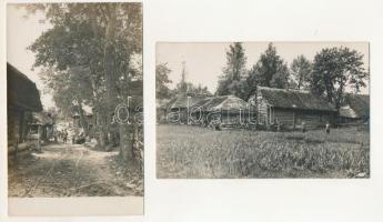 ~1916 4 pre-1945 photo postcards of Romanian villages, soldiers, wooden houses, 1 in winter