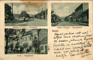 1934 Resicabánya, Resica, Resicza, Resita; Gradina din Cruce, Strada Principala, Posta / Spitzgarten, Hauptstrasse, Postgebäude / utca, posta. Schwarz Otto kiadása / streets, post office (fl)