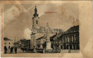 Máramarossziget, Sighetu Marmatiei; Erzsébet tér, templom, Csapodi Sándor üzlete. Berger Miksa kiadása / square, church, shops (fl)