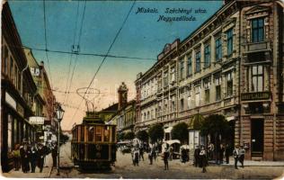 1949 Miskolc, Széchényi utca, nagyszálloda, villamos, üzletek. Grünwald Ignác kiadása (Rb)