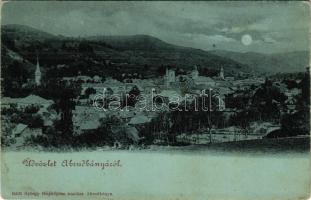 1901 Abrudbánya, Abrud; látkép este holdfényben. Gálfi György fényképész kiadása / general view at night in moonlight (fl)