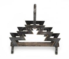 Art deco ezüstözött alpakka szalvétatartó, kopással, jelzés nélkül, 13x13 cm