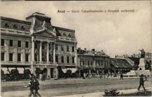 1913 Arad, Gazdasági Takarékpénztár, Kossuth szobor. Kerpel Izsó kiadása / savings bank, monument (EK)