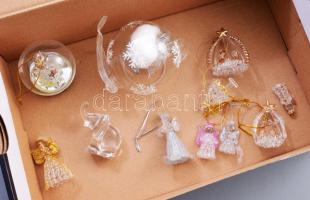 10 darab üveg karácsonyfadísz, klf méretben + elefánt asztaldísz, m: 5 cm