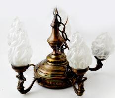 Antik nagypolgári ötágú lángbúrás csillár, eredeti búrákkal, jó állapotban, d: cca 60 cm ///KIZÁRÓLAG SZEMÉLYES ÁTVÉTEL, NEM POSTÁZZUK! / ONLY PERSONAL COLLECTION AT OUR OFFICE.