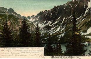 1903 Tátra, Magas-Tátra, Vysoké Tatry; Poprádi-tó az Omladék-völggyel. Kunstverlag v. F. Pietschmann / Popper See u. Trümmerthal / Popradské pleso / lake, valley (fl)