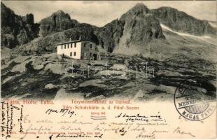 1902 Tátra, Magas-Tátra, Vysoké Tatry; Téry menedékház az Öt-tónál. Kunstverlag v. F. Pietschmann / Téry-Schutzhütte a. d. Fünf-Seen / tourist house by the lakes (fa)