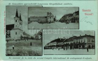 1899 (Vorläufer) Vác, A II. Nemzetközi Gyermekvédő Kongresszus látogatásának emlékére. Konstantin tér, templom, Tragor Ignác és Fia üzlete. Divald Károly 164. sz. (EK)