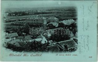 1900 Celldömölk, Üdvözlet Kiscellből. A város keleti része, este holdfényben (EK)