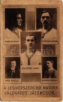 A legnépszerűbb magyar válogatott játékosok: Rumbold Gyula, Dr. Borbás Gáspár, Schlosser Imre, Bíró Gyuszi, Bodnár Sándor. Az Érdekes Újság kiadása / Hungary's most popular football players (b)
