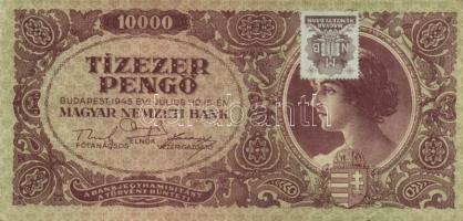 1945. 1000P hibásan felragasztott bélyeggel T:II