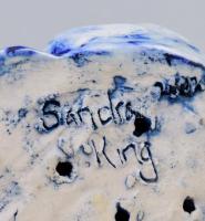 Iparművész porcelán macska figura, jelzett, hibátlan, m: 14,5 cm