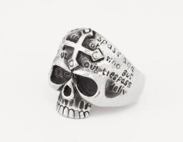 Acél motoros gyűrű, koponyás díszítéssel, m: 66