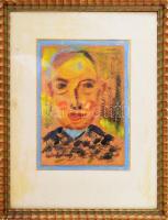 Jelzés nélkül, feltehetően 1920-40 körül: Expresszív portré. Olaj, karton. Üvegezett fakeretben. Hátoldalán 1990 előtti MNG kiviteli bélyegzéssel. 24x17,5 cm.