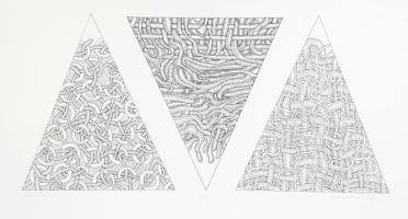 Luzsicza Lajos Árpád (1949-): Három. Szitanyomat, papír, jelzett, számozott (6/10). Lap tetején nyomatot nem érintő kisebb szakadással. 27x57,5 cm