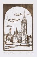 Olvashatatlan jelzéssel: Mátyás templom. Linómetszet, papír, számozott (5/15). Lapszéli folttal. 21x13,5 cm