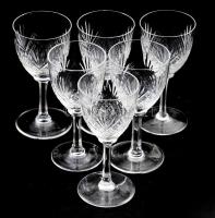 Antik kristály italos pohár garnitúra, 6 darab, csiszolt, hibátlan, m: 13 cm