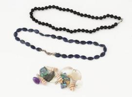 Vegyes bizsu tétel, közte lapis lazuli nyaklánc, paua kagyló függők, stb