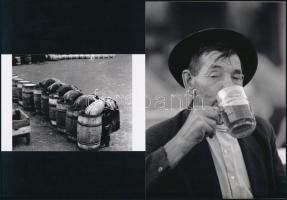 cca 1950 "Asszonyok, a sört ne keressétek! Mind megittam!", 2 db modern nagyítás, jelzés nélkül, 21x15 cm és 10x15 cm