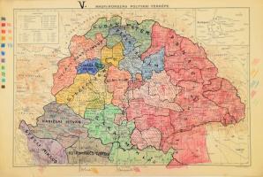 cca 1930 Magyarország politikai térképe, 1 : 2.500.000, M. Kir. Állami Térképészet, rajta kézi jelöl...