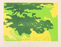 Koralevics Rita (1979-): Árnyékban, 2002. Linómetszet, papír, jelzett. 24x32 cm