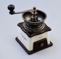 Vintage kávédaráló, fa, fajansz, fém, m: 19,5 cm