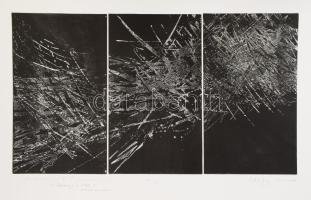 Laluk György (1954-2020): Az idő szövevénye IV, Hommage a 1956, L. M. (1956-1956) emlékére, 2001. Magasnyomású rézkarc, papír, jelzett, művészpéldány EA II./XV. számozással, 33×60 cm