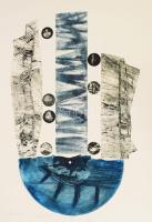 Magyar Mónika (1971-): Beszorítva I., 2002. Vegyes technika (sokszorosított grafika), papír, jelzett, művészpéldány EA I/III. számozással. 57x37 cm