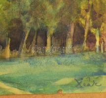 Deák jelzéssel: Templom (Erdély?). Akvarell, papír, kissé foltos. Üvegezett, sérült fakeretben, 23x1...