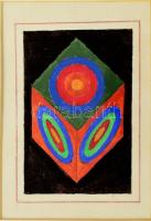 Vogel Ferenc (-): Geometrikus kompozíció. Akvarell, papír, jelzés nélkül. Üvegezett fakeretben. 10×7 cm