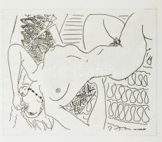 Henri Matisse (1869-1954): Kicsavart női akt, cinkográfia, papír, jelzett a nyomaton, üvegezett fakeretben, 13×16 cm