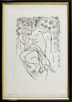 Henri Matisse (1869-1954): Alvó női akt, cinkográfia, papír, jelzés nélkül, üvegezett fakeretben, 20...