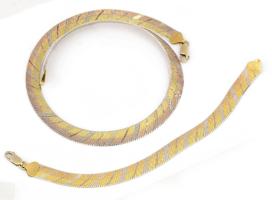 Ezüst(Ag) aranyozott mintás kígyó nyaklánc és karkötő szett, jelzett, h: 43 és 20 cm, nettó: 41,3 g