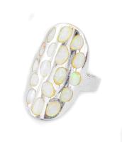 Ezüst(Ag) opálos ovális gyűrű, jelzett, méret: 58, bruttó: 8,9 g