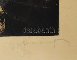 Gy. Sándor József (1887-1936): Kikötő. Rézkarc, papír, jelzett. 14,5x11 cm. Üvegezett fakeretben