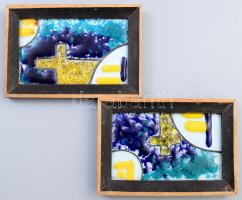 2 darab olvasztott üvegkép, keretben, 15x10 cm